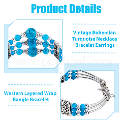 Set aus Halskette mit Anhänger und Armband und Ohrringen aus synthetischem Türkis&nbsp;SJEW-FI0001-15