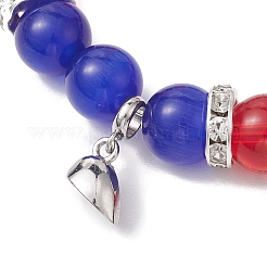 2 Stück 10 mm runder Opalit & rosa Glas & rotes Glas & blaues Katzenauge Perlen Stretch-Armband-Set für Liebhaber&nbsp;BJEW-JB10325-02