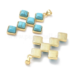 Подвески-кресты из окрашенной синтетической бирюзы в форме ромба KK-P330-10G