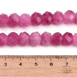 ファセットカットされた染色済みの天然白翡翠ビーズの連  ロンデル  ショッキングピンク  9.5~10x7.5~8.5mm  穴：1mm  約47~50個/連  14.76~15.16''（37.5~38.5センチメートル）&nbsp;GG-CBAE966-01B-R