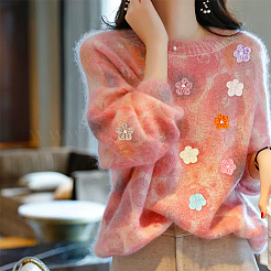 28 個 14 色手作り織衣装アクセサリー  プラスチック製の模造パールビーズ付き  花  ミックスカラー  26~31x28~32x9~12mm  2個/カラー&nbsp;AJEW-FG0002-53