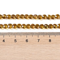 電気メッキガラスビーズセット  フルメッキ  多面カット  フラットラウンド  ゴールデンロッド  4x4.5x3.5mm  穴：0.8mm  約74個/連  11.73''（29.8センチメートル）&nbsp;EGLA-Q128-02A-FP04
