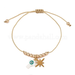 Bracelet en cordon de nylon tressé avec breloque œil protecteur en nacre naturelle émaillée et acier inoxydable.&nbsp;BJEW-JB14285