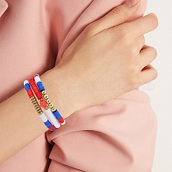 10 bracelet extensible fait main en perles d'argile polymère sur le thème de la fête de l'indépendance&nbsp;BJEW-SW01605