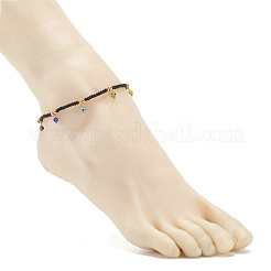 Cavigliera con semi di vetro e perline intrecciate in ottone con ciondoli malocchio a lume&nbsp;AJEW-AN00484-01