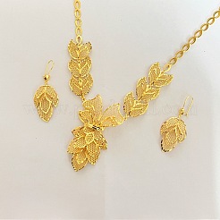 Комплекты из латунных ожерелий и серег-колец с полыми листьями для женщин FS-WGD13A8-01