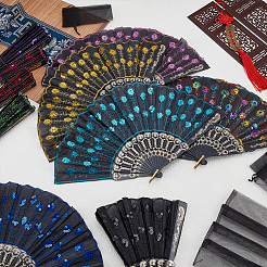 30 шт. 10-цветные пластиковые и полиэстеровые веера для украшения витрин&nbsp;AJEW-WA0001-01