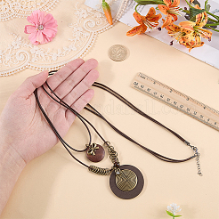 Collier double rang avec pendentif en bois et alliage bohème (1 pièce) pour femme&nbsp;NJEW-CL0001-37