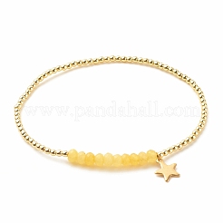 Pulsera elástica de cuentas redondas de jade natural de Malasia (teñido) con dijes de estrella de acero inoxidable 304&nbsp;BJEW-JB08059