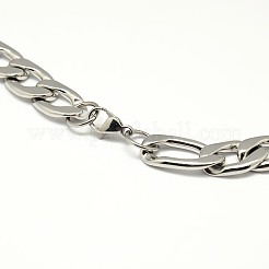 変色しにくいファッショナブルな304ステンレススチール製フィガロチェーンネックレス（男性用）  カニカン付き  ステンレス鋼色  24.02インチ（61cm）x13mm&nbsp;STAS-A028-N019P