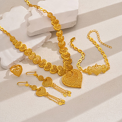 豪華な中東の合金中空ハートペンダントタッセルブレスレット＆イヤリング＆ネックレス＆リングセット  ゴールドカラー&nbsp;XT0029