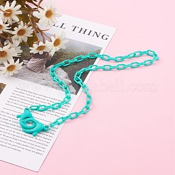 個性的不透明なアクリルアズキチェーンネックレス  ハンドバッグチェーン  プラスチック製のカニカン付き  ターコイズ  23.03インチ（58.5cm）&nbsp;NJEW-JN03432-03