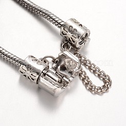 合金ラインストーンビーズヨーロピアンブレスレット  ガラスビーズと真鍮チェーンと  インディゴ  180mm&nbsp;BJEW-L602-25