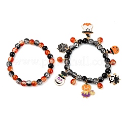 2 шт. браслеты из круглых стеклянных бусин с эффектом кракле&nbsp;BJEW-JB12484-02