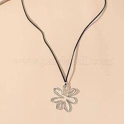 Богемный полый цветок сплав кулон черный искусственная кожа шнур длинные ожерелья для женщин FS-WG2C5A1-01