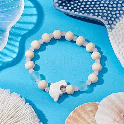 Bracelets extensibles en turquoise synthétique et perles de bois et de verre pour garçons et filles&nbsp;BJEW-JB11129-03