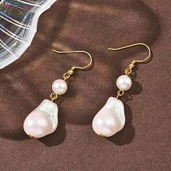 Серьги-подвески из искусственного жемчуга с гальваническим покрытием из нержавеющей стали 304 EJEW-Z129-18G