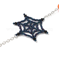 Тематика хэллоуина стеклянные семена паутина брелки&nbsp;HJEW-MZ00285-02