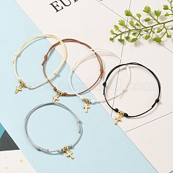 Регулируемые браслеты с подвесками из вощеного полиэстера и плетеного шнура BJEW-JB05547