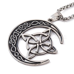 Ожерелья с подвеской в виде луны и троичного узла из нержавеющей стали 201 для мужчин и женщин NJEW-G087-10P