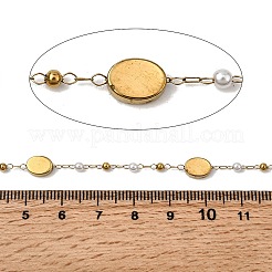 Цепи ручной работы из нержавеющей стали 304 из АБС-пластика с овальными звеньями и жемчугом CHS-L032-10G-01