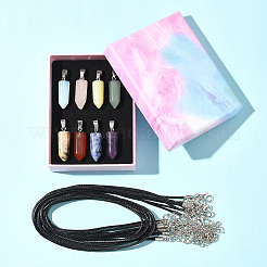 Набор для самостоятельного изготовления ожерелья с подвеской в виде пули из натурального и синтетического драгоценного камня и вощеного шнура DIY-FS0008-45