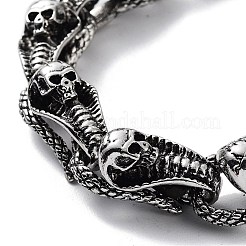 Braccialetti a catena a maglie di serpente con teschio in lega retrò per donna uomo&nbsp;BJEW-L684-009AS