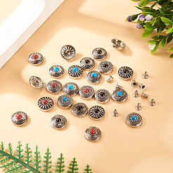 24 шт. 12 стиля кнопок из цинкового сплава и синтетической бирюзы FIND-SW0001-35