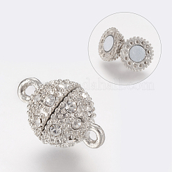 合金ラインストーンマグネットクラスプ  オーバル  プラチナ  16x10mm  穴：1.5mm&nbsp;X-RB-H116-2-N