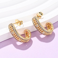 Серьги-гвоздики J-образной формы с микропаве из прозрачных кубических цирконий из латуни EJEW-B153-18G