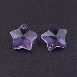 クリアガラスペンダント  スター  多面カット  蘭  13x13.5x7mm  穴：1mm&nbsp;GLAA-K022-05B