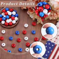 138 шт. 3-цветные деревянные европейские бусины с распылением на День независимости WOOD-GF0002-09
