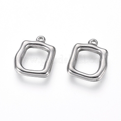 変色しにくい304ステンレススチールペンダント  正方形  ステンレス鋼色  17.5x14x3mm  穴：1.6mm&nbsp;STAS-G214-61P