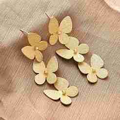 Текстурированные серьги-гвоздики в форме бабочки из латуни EJEW-R025-26G