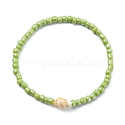 5 pulsera elástica de cuentas de vidrio y conchas marinas naturales para mujer&nbsp;BJEW-JB13922