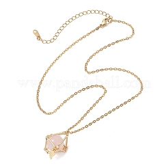 Женские ожерелья с подвесками из нержавеющей стали 304 и латунным мешочком-макраме из натурального розового кварца внутри&nbsp;NJEW-JN05607-02