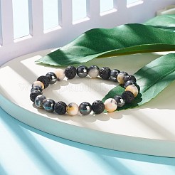 Pulsera elástica con cuentas redondas de jade blanco natural&nbsp;BJEW-JB07972-03