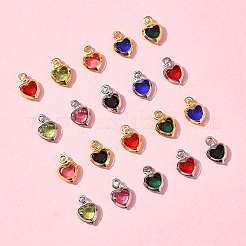 24 шт. 12-цветная подвеска в форме сердца с покрытием из латуни и стекла&nbsp;KK-FS0001-39