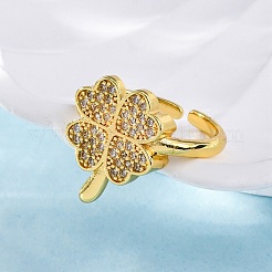 Латунные кольца-манжеты с микропаве и прозрачным цирконием для женщин RJEW-Q009-07G