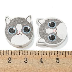 プリントウッドビーズ  猫の形  濃いグレー  18~18.5x19.5~20x5.5~6.5mm  穴：2~2.5mm&nbsp;WOOD-G022-27D