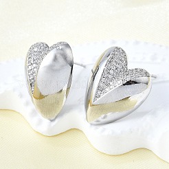 Женские серьги-гвоздики из латуни с микропаве и прозрачным кубическим цирконием EJEW-F363-06P