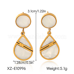 女性用304ステンレススチール製シェルスタッドピアス  ゴールドカラー  ティアドロップ  31x12.8mm&nbsp;WGC6C09-02