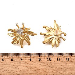 Цветок латуни микро проложить кубического циркония серьги стержня EJEW-B148-08B-G