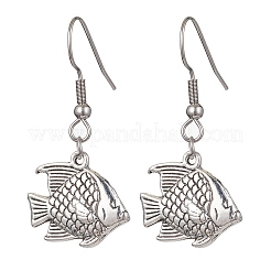 魚合金ダングルイヤリング  女性用304ステンレススチールイヤリング  アンティークシルバー  35~43x8.5~18.5mm&nbsp;EJEW-JE05535