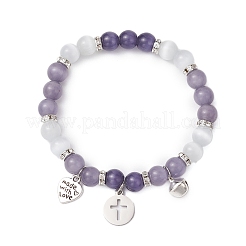 Pulseras elásticas con cuentas redondas de ojo de gato&nbsp;BJEW-JB10946