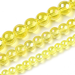 電気メッキ透明ガラスビーズ連売り  ABカラーメッキ  ラウンド  きいろ  4~4.5mm  穴：0.8mm  約97~99個/連  14.76インチ〜14.96インチ（37.5~38cm）&nbsp;GLAA-T032-T4mm-AB12
