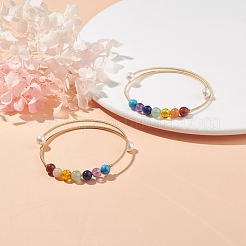 Bracelet jonc perlé rond 7 chakra avec pierres précieuses mélangées et perle coquillage&nbsp;BJEW-JB07839