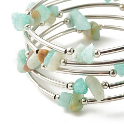 Braccialetti avvolgenti da donna con perline in amazonite naturale a 5 anello&nbsp;BJEW-JB01517-06