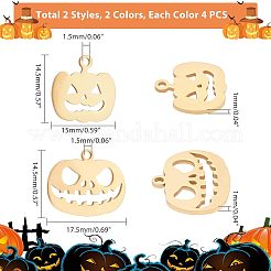 16個 4スタイル 201ステンレススチールチャーム  ハロウィン用  カボチャジャック-o'-ランタン/ジャック-o-ランタン  ミックスカラー  14.5~36x14.5~35x0.3~1mm  穴：1.5~2mm  4個/スタイル&nbsp;STAS-UN0033-45