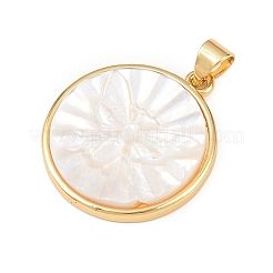 Плоские круглые подвески из натуральной белой ракушки&nbsp;KK-F919-42B-G